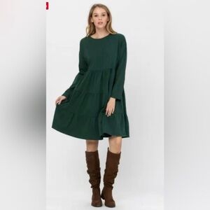 Serra Long Sleeve Ruffle Green Dress, Size Medium